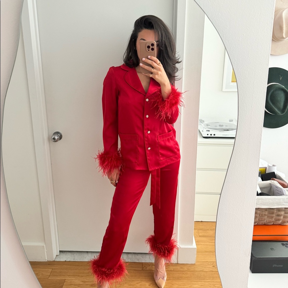 Nadine Merabi Darcie Red pajamas with feathers
